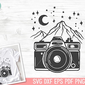 Camera SVG, Adventure SVG, Photography SVG, Photographer svg, Mountains svg, Camping svg, Hiking svg, Night Sky svg, Camera Clipart