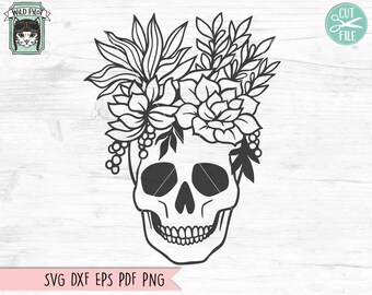 Skull Planter SVG file, Skull Succulent svg file, Skull Plant Lover svg cut file, Skull with Leaves Planter svg, Halloween Plants