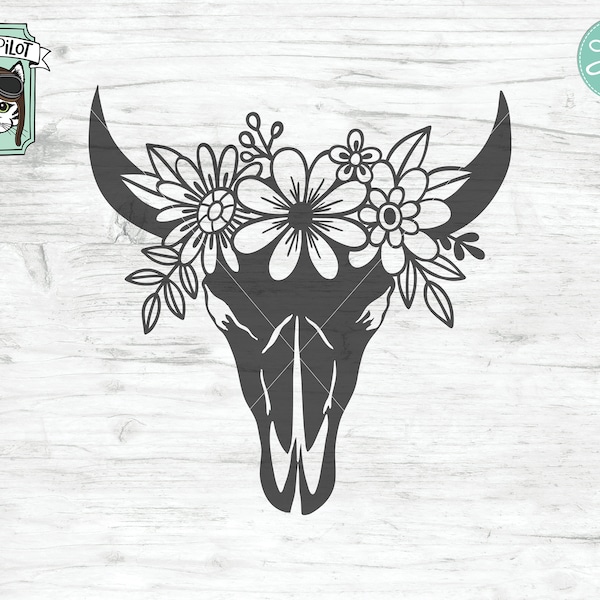 Cow Skull Flowers SVG, Cow Skull Floral SVG, Bull Skull Floral SVG, Bull Skull Flower svg, Southwest svg, Boho svg, Longhorn svg, Bohemian