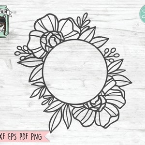 Floral Frame SVG, Floral Frame cut File, Round Flower Frame, Floral Border, Wedding Sign, Flower Monogram frame, Round Shape frame