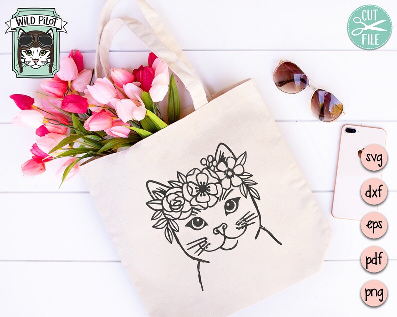 Download Cat Face SVG Cat with Flower Crown SVG Cat cut file Animal | Etsy