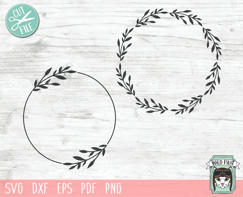 May include: Two black and white wreath designs with simple leaf patterns. The wreaths are circular and have a blank space in the center.