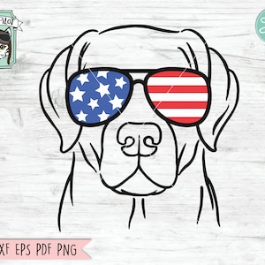 Labrador Retriever SVG,  Fourth of July Dog svg file, July 4th Lab svg, Labrador Glasses svg, Dog cut file, July 4th Animals svg file