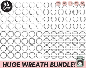 Wreath Bundle SVG, Laurel Leaf Wreath SVG files, Monogram Bundle svg, Wreath cut file, Circle Frame cut file, Split Monogram Wreath Bundle