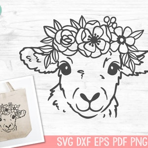 Floral Lamb SVG, Sheep SVG, Easter svg file, Spring svg, Flower Lamb svg, Animal Face svg, Flower Crown svg, Religious svg file, Easter Lamb