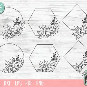 Flower Monogram Frame SVG file, Monogram Frame cut file, Flower Border SVG, Floral Frame, Round, Hexagon, Diamond, Shape, Circle, wreath