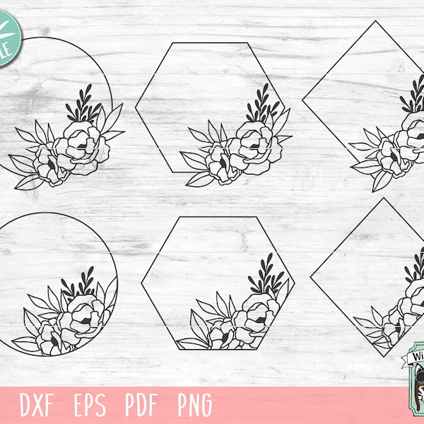 Flower Monogram Frame SVG file, Monogram Frame cut file, Flower Border SVG, Floral Frame, Round, Hexagon, Diamond, Shape, Circle, wreath