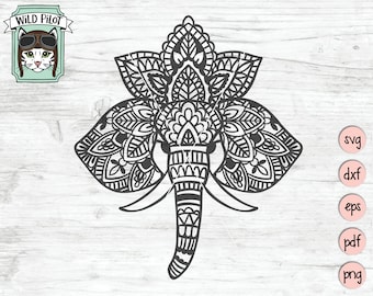 Elephant Mandala SVG File, Elephant Mandala Cut File, Elephant Mandala Clipart, Elephant Mandala Vector, Elephant Lotus SVG Cut File