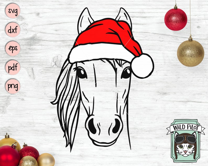 馬のサンタ帽子 svg ファイル、帽子をかぶった馬 svg、クリスマス svg ファイル、馬 svg、クリスマス カット ファイル、クリスマス サンタ帽子 svg、農場のクリスマス svg 画像 1