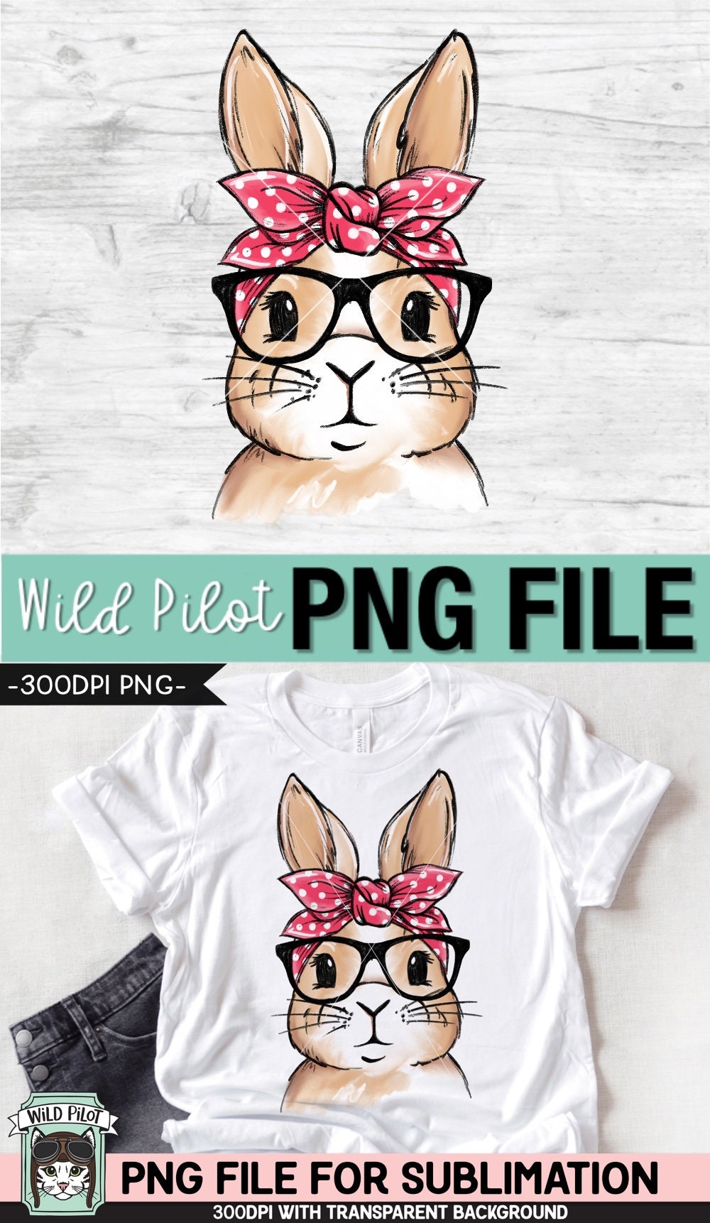 Bunny SUBLIMATION Design PNG, Easter Bunny Bandana Glasses Png File ...