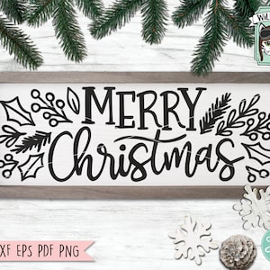 Merry Christmas Sign SVG file, Merry Christmas cut file, Christmas Decor svg, Laurel leaves border, hand lettered christmas svg file