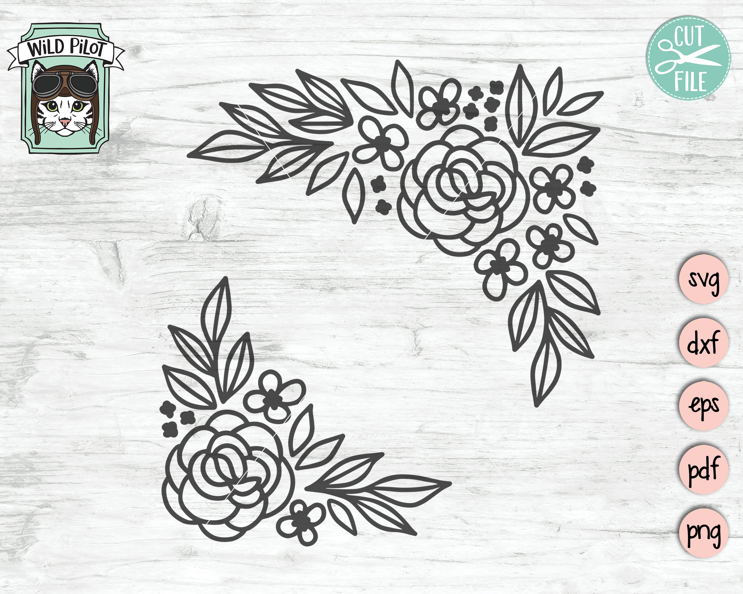 Flower SVG Files Flower Border SVG Flower Corner svg Floral Etsy