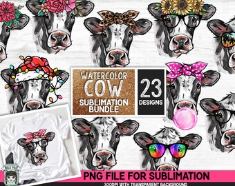 Cow SUBLIMATION Bundle PNG, Cow png file, Floral Cow sublimation, Cow Bandana png file, Christmas Cow png, Glasses Cow Sublimation, Leopard