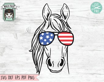 July 4th Horse SVG,  Fourth of July Horse svg file, Horse Glasses svg, Horse cut file, America Horse svg, July 4th Animals svg file, USA