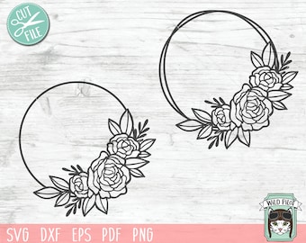 Flower Frame SVG, Round Flower Frame SVG, Floral Frame cut File, Offset Wreath svg, Flower Monogram Frame, Floral Wedding Template