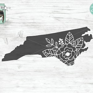 North Carolina svg file, North Carolina Silhouette cut file, North Carolina clipart, Floral State svg, North Carolina Flowers svg
