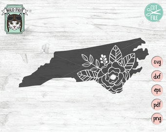 North Carolina svg file, North Carolina Silhouette cut file, North Carolina clipart, Floral State svg, North Carolina Flowers svg