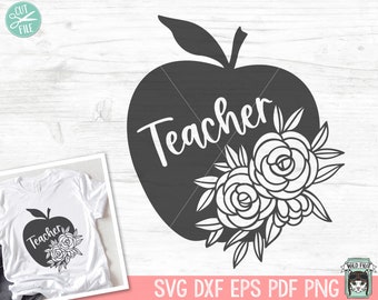 Apple SVG, Teacher SVG, Teacher Gift svg, Teacher Shirt svg, Floral Apple SVG, Back to School svg, Fall svg, Autumn svg, Flowers svg