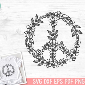 Floral symbole de paix svg, fichier SVG fleur signe de la paix, svg paix, paix couper fichier, symbole de paix avec des fleurs, boho svg, svg hippie