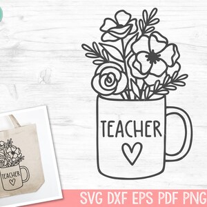 Caneca floral do professor SVG, xícara de professor de flores png, professor de café svg, xícara de café de flores professor svg, xícara de chá floral svg, xícara floral png