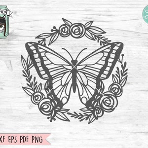 Butterfly SVG Cut File, Butterfly Flower Wreath SVG Cut File, Butterfly Floral Wreath SVG Cut File, Butterfly Clipart, Butterflies svg File
