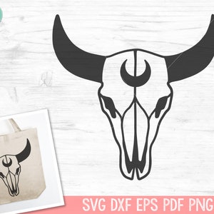 Cow Skull SVG Cut File, Bull Skull SVG, Mystical svg, Crescent Moon svg, Cow Skull png, Southwest SVG, Boho svg, Longhorn svg, Buffalo svg