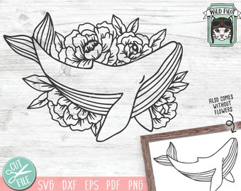 Whale SVG file, Whale Cut File, Whale Floral SVG file, Whale Flower svg, summer svg files, beach svg, summer cut file, ocean animals