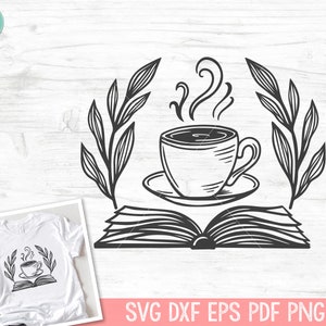 Coffee SVG, Coffee Lover SVG, Books Coffee SVG, Coffee Cup Laurel svg, Coffee png file, Book Lover svg, Reading svg