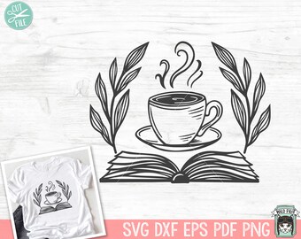 Coffee SVG, Coffee Lover SVG, Books Coffee SVG, Coffee Cup Laurel svg, Coffee png file, Book Lover svg, Reading svg