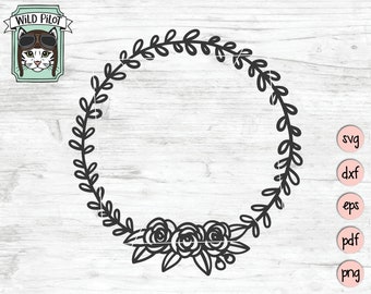 Krans SVG bestand, Bloemenkrans svg, Laurier blad krans clip kunst, Monogram krans vector, Krans gesneden bestand, laurier Krans svg