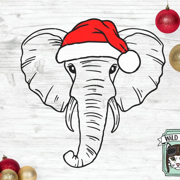 Elephant Santa hat svg file, Elephant with Hat svg, Christmas svg file, Elephant svg, Christmas cut file, Christmas Animals svg file