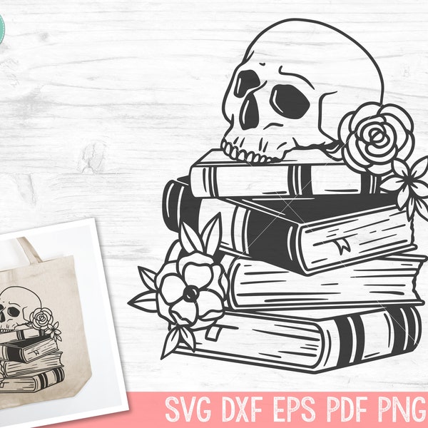 Boek SVG, Skull SVG, Halloween SVG, Mystieke svg, Lezing svg, Floral Book svg, Book Lover svg, Flower Book svg, Bibliothecaris svg, Leraar svg