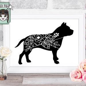 Pitbull SVG, Dog Silhouette SVG, Pitbull clipart, Dog Mom svg, Pit bull SVG, Dog Flowers Clip art, Dog clipart, Pitbull Floral