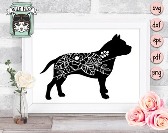 Pitbull SVG, Dog Silhouette SVG, Pitbull clipart, Dog Mom svg, Pit bull SVG, Dog Flowers Clip art, Dog clipart, Pitbull Floral
