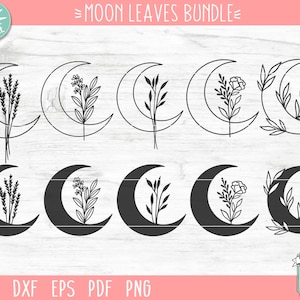 Moon Leaves Bundle svg file, Moon Leaves svg, Moon Floral svg file, Moon Flowers cut file, Moon cut file, Moon svg file, Witchy svg, Sage