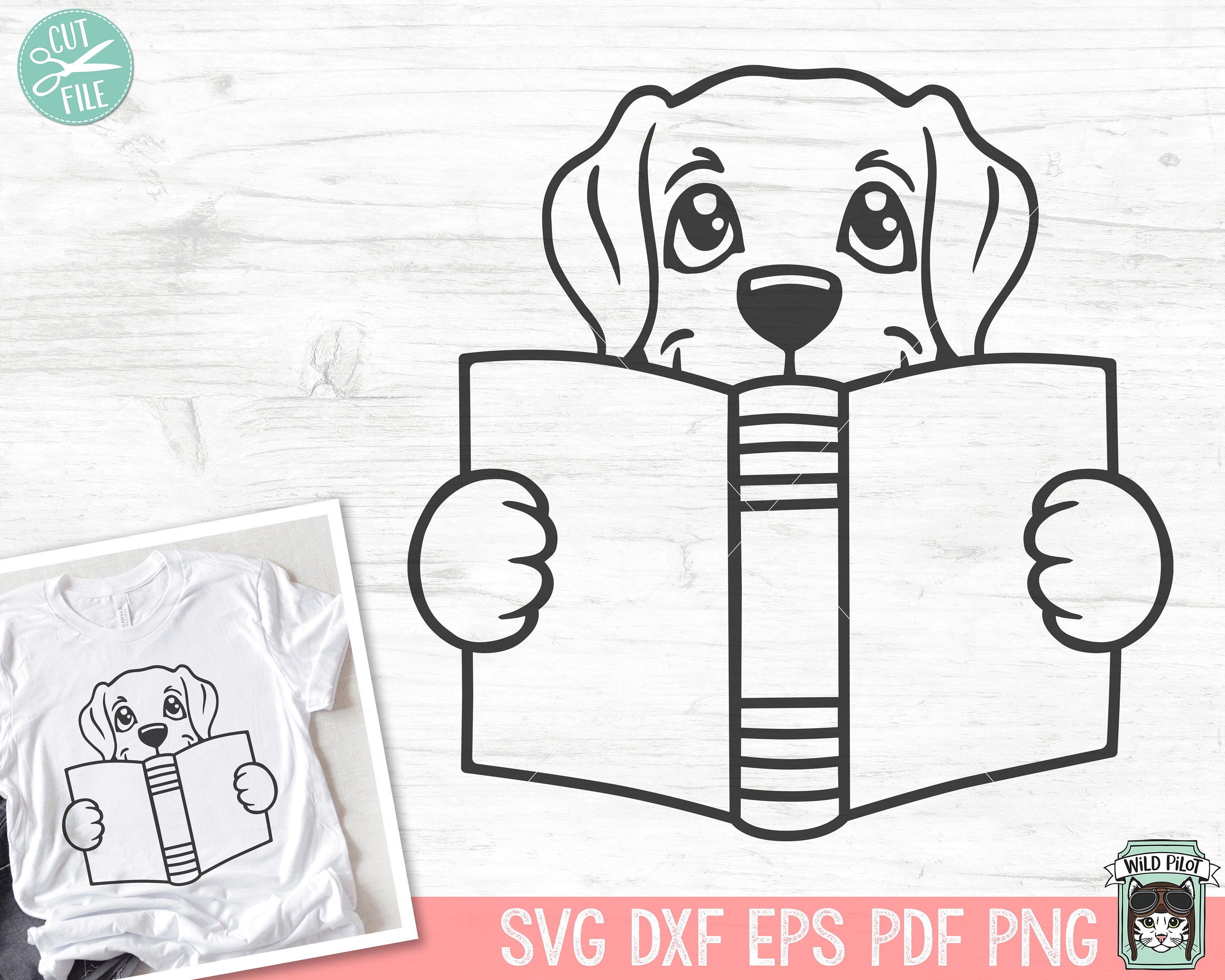 dog reading clipart