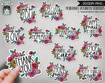 PRINTABLE Business Sticker files PNG file, Thank You Sticker file, Shop Local, Handmade, Shop Small, Flowers, Floral, Small Business Sticker