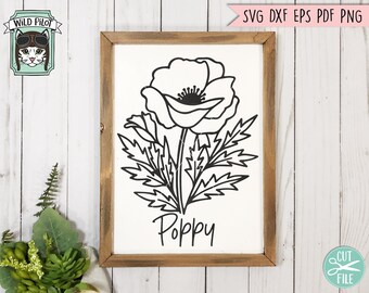 File Flower SVG, file svg floreale, file taglio fiore, bouquet di fiori file svg, bouquet floreale, file svg papavero, illustrazione botanica