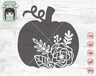 Pumpkin SVG, Pumpkin Silhouette, Floral Pumpkin SVG, Pumpkin cut file, Fall svg, Autumn svg, Halloween svg, Thanksgiving svg, Flowers svg