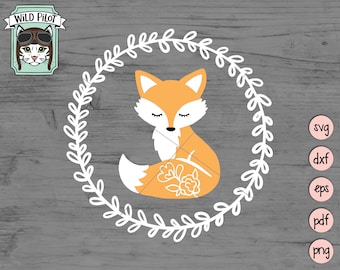 Fox SVG, Cute Fox svg, Fox Clip Art, fox svg file for Cricut, cute fox clipart, cute fox vector, cute fox cut file, Wreath