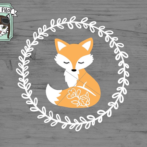 Fox SVG, Cute Fox svg, Fox Clip Art, fox svg file for Cricut, cute fox clipart, cute fox vector, cute fox cut file, Wreath