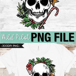 Christmas Skull SUBLIMATION design PNG, Christmas Skull png file, Christmas sublimation download, Skull with Holly, Candy Cane, Presents image 5