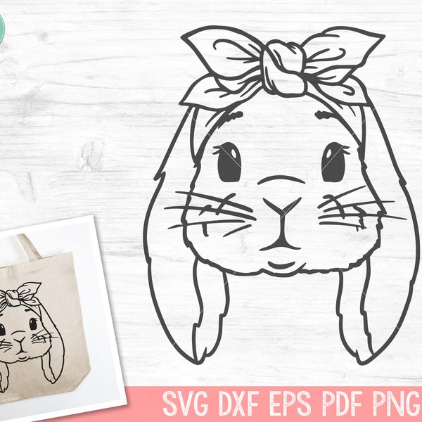 Bunny SVG, Easter Bunny SVG, Happy Easter svg, Animal With Bandana svg, Spring svg, Lop Rabbit SVG Cut file, Floppy Ear Bunny svg file