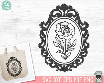 Decorative Framed Flower SVG Cut Files, Vintage Framed Floral SVG Cut File, Framed Rose SVG, Flower png, Floral Clipart, Flower Clipart