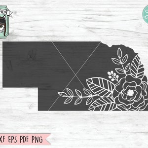 Nebraska svg, Nebraska Silhouette svg file, Nebraska clipart, Floral Nebraska svg, Nebraska Flowers, Floral State svg file, State cut file image 1