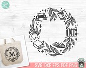 Book SVG, Reading SVG, Monogram Frame svg, Book Lover SVG, Librarian svg, Library svg, Mystical svg, Teacher Shirt svg, Monogram Wreath svg