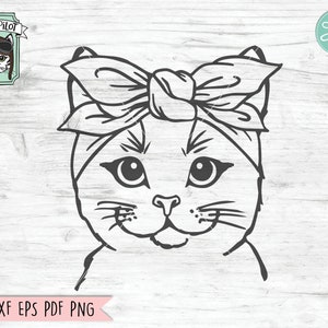 猫のバンダナ SVG、猫の SVG ファイル、猫のカット ファイル、バンダナをつけた猫、バンダナ猫 SVG、動物の顔、スカーフをつけた猫、猫のヘッド スカーフ、動物のバンダナ