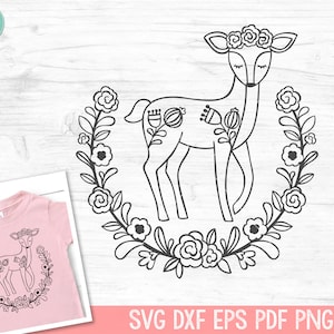 Deer SVG, Cute Deer svg, cute deer clip art, cute deer vector, deer cut file, Wreath, svg, dxf, pdf, png