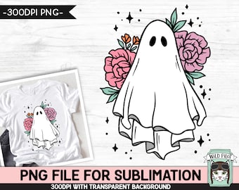 Disegno di SUBLIMAZIONE del fantasma floreale retrò PNG, file png del fantasma del fiore, disegni di sublimazione del fantasma floreale, sublimazione di Halloween viola rosa