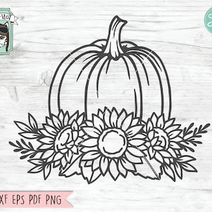 Floral Pumpkin SVG file, Sunflower Pumpkin svg, Flower Pumpkin cut file, Fall, Autumn, Halloween, Thanksgiving, Pumpkin with flowers svg